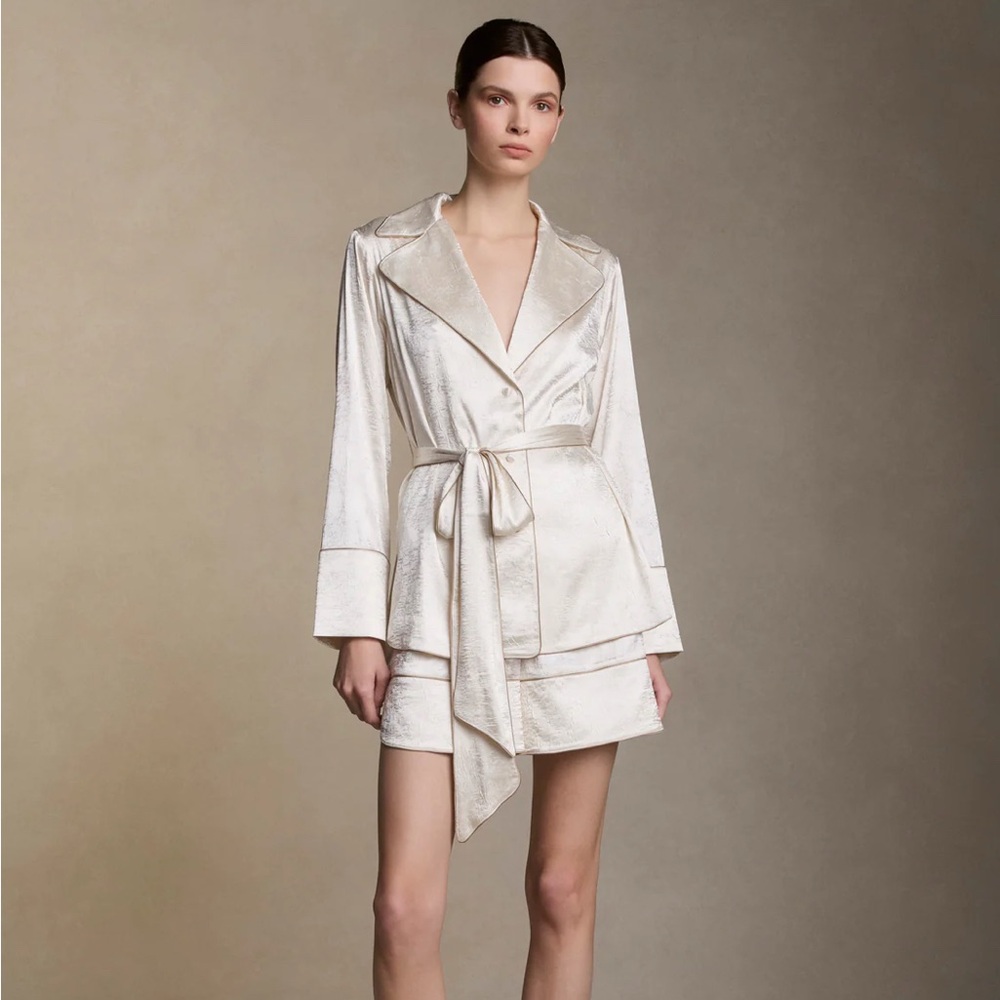 Danielle Frankel Lounge Long Sleeve Short Set in Pearl